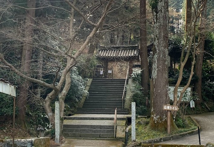 岩船寺の門と石段の写真