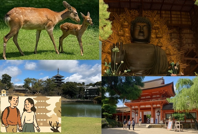 奈良公園の4枚の写真のイメージ写真 Image Collage of Four Photos of Nara Park